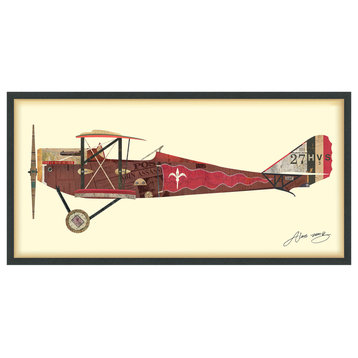 Antique Biplane Dimensional Collage Framed Wall Art Under Glass by Alex Zeng