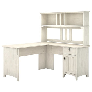 60" Bush Furniture Salinas L Shaped Desk With Hutch, Antique White