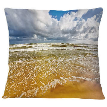 Stormy Summer Sea with White Clouds Seascape Throw Pillow, 16"x16"