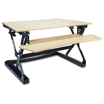 Standee Boost Height Adjustable Desktop Standing Desk, Natural Bamboo