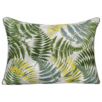 14" X 20" Forest Green And Yellow Polyester Floral Zippered Pillow