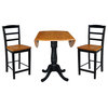 42" Round Pedestal Gathering Height Table, 2 Counter Height Stools, Black/Cherry