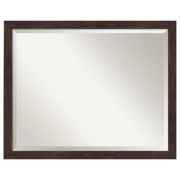 Fresco Dark Walnut Beveled Wood Bathroom Wall Mirror - 30.5 x 24.5 in.