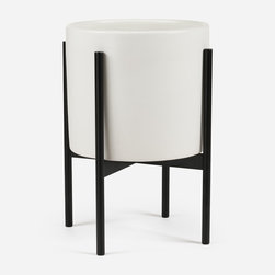 Case Study&reg; Ceramic Cylinder w/ Metal Stand - Outdoor Pots And Planters