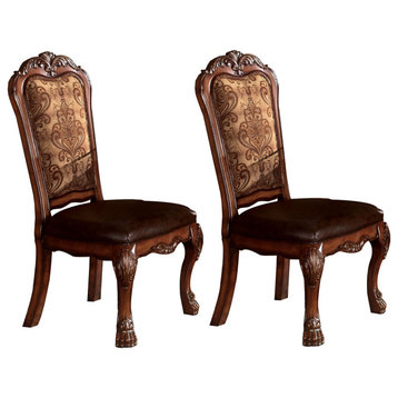 Wooden Side Chair With Claw Legs And Leatherette Seat, Brown, Set Of Two