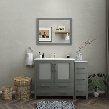 Vanity Art Vanity Set With Ceramic Top, 48", Gray, Led Sensor-Switch Mirror