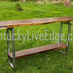 Custom Live Edge Console Table With Shelf On Steel Frame - Console Tables