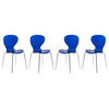 LeisureMod Oyster Dining Side Chair With Strong Metal Legs in Blue Set of 4