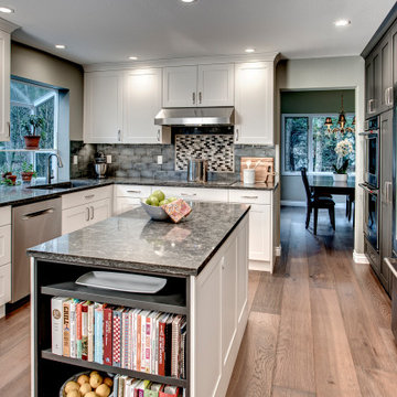 Unique Transitional Bothell Kitchen with Double Islands