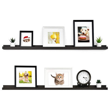 Vista Photo Ledge Picture Display Wall Shelf Gallery, Set of 2, Espresso, 48''