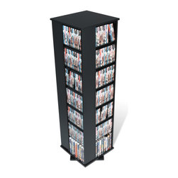 Prepac Large 4-Sided CD DVD Spinning Media Storage Tower in Black - Media Racks And Towers