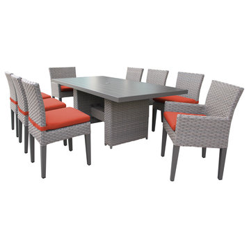 Florence Rectangular Patio Dining Table, 6 No Arm and 2 Arm Chairs, Tangerine