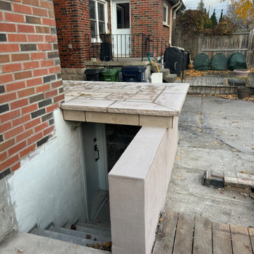Concrete Back Deck Transformation To Masonry Natural Stone Porch and Steps