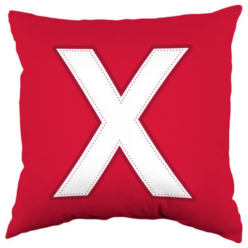 XO Reversible Throw Pillow, White on Red