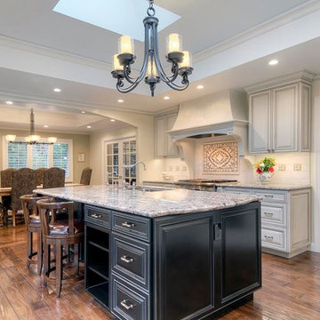 Ornate White Glazed Kitchen & Family Room