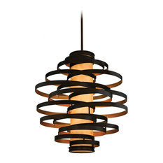 Six Light Bronze/gold Leaf Down Pendant