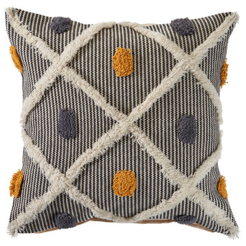 Striped and Tufted Multicolored Throw Pillow