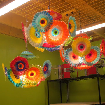 Hand Blown Glass Chandelier - Art Glass Lighting Commission