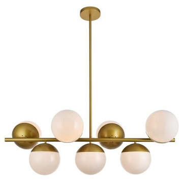 Elegant Eclipse 7-Light Brass Pendant With Frosted White Glass