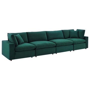 Commix Down Filled Overstuffed Performance Velvet 4-Seater Sofa, Green