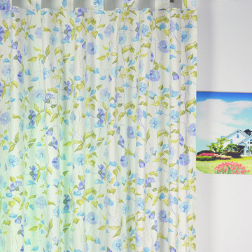 Daisy Chain Tab Top Printed Cotton Curtain Heading Style Carolina Blue Color