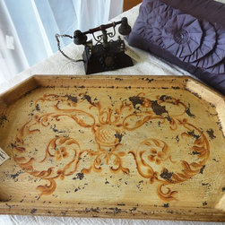 Hand-painted Wooden Accessory Tray in Mocha Distressed - Home Decor