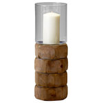 Cyan Design - Hex Nut Candleholder, Large - Decorate a console table or mantel with the Hex Nut Candleholder. Featuring a glass top and wooden base made from stacked nut-shaped pieces, this cylindrical candleholder is simple and rustic. Display it on its own or group it with its smaller versions for a dynamic look. The large candleholder is pictured in the center.