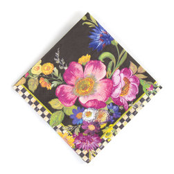 Flower Market Paper Napkins - Cocktail - Black | MacKenzie-Childs - Napkins