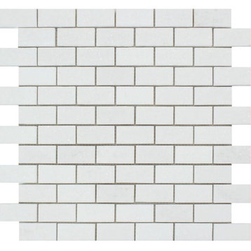 Thassos Marble Brick Mosaic, 1 X 2 Honed