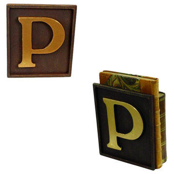 Classic Monogrammed Gold Letter Bookends Set 2 Iron Personalized Decor Gift