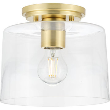 Adley 1-Light Satin Brass Clear Glass New Traditional Flush Mount Light