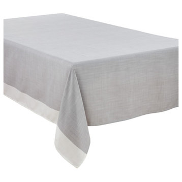 Banded Border Design Polyester Tablecloth, Gray, 67"x104"
