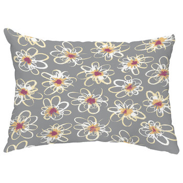 Penelope Floral 14"x20" Decorative Floral Outdoor Throw Pillow, Gray