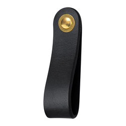Walnut Studiolo - Leather Drawer Pull, The Hawthorne, Black, Wide, Brass - Cabinet And Drawer Handle Pulls