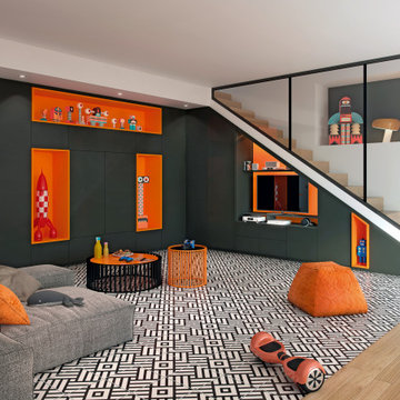 Archea - salon : rangements sur mesure sous-escalier