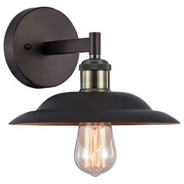 IRONCLAD, Industrial-style 1 Light Rubbed Bronze Wall Sconce, 10" Wide