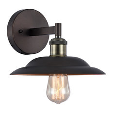 IRONCLAD, Industrial-style 1 Light Rubbed Bronze Wall Sconce, 10" Wide