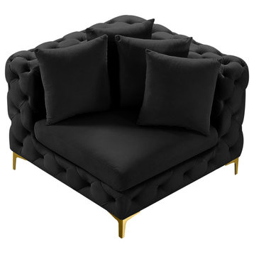 Tremblay Velvet Upholstered Corner Chair, Black