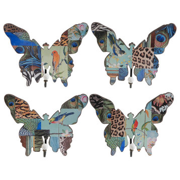 Benzara Butterfly Wall decor with Exotic Animal Print, Set of 4, Multicolor