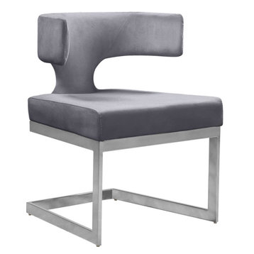 The Eve Dining Chair, Gray and Chrome, Velvet and Metal