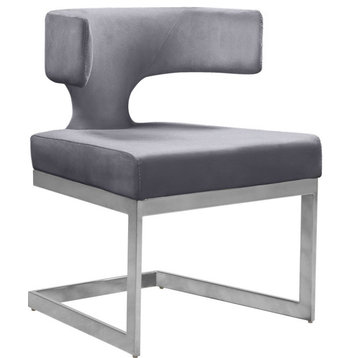 The Eve Dining Chair, Gray Velvet, Rich Chrome Metal Base