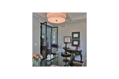 Example of a cottage home office design in Chicago