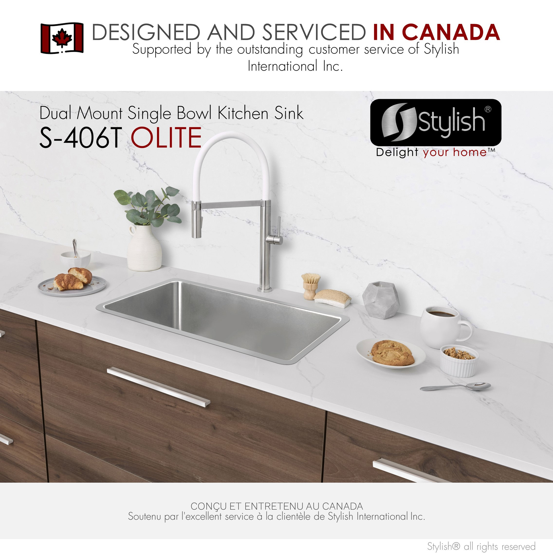STYLISH 27 inch Single Bowl Undermount and Drop-in Stainless Steel Kitchen Sink