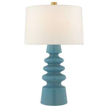 Andreas Medium Table Lamp in Blue Jade with Linen Shade