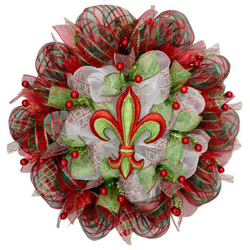 Christmas Fleur De Lis Deco Mesh Handmade Holiday Wreath