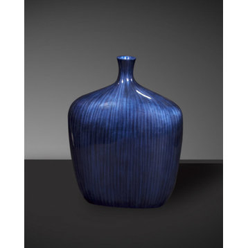 Sleek Cobalt Blue Vase, 12"x10"
