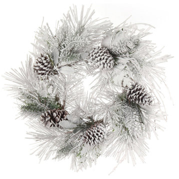 24" Snowy Pine Wreath with Large Cones - Door