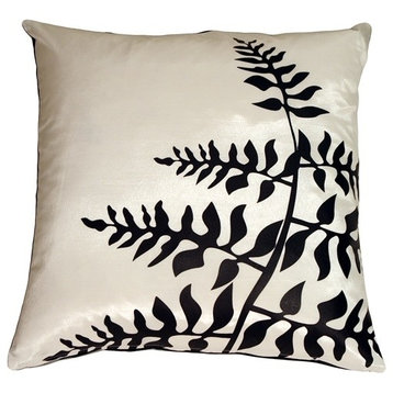 Pillow Decor - White with Black Bold Fern Throw Pillow