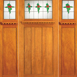 Stained Glass Mission Style, Mahogany Prehung Door and Two Sidelites - Front Doors