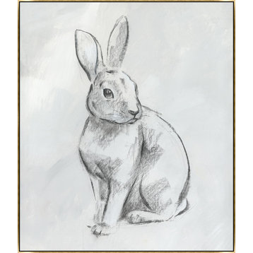 24x28 Rabbit in Grey, Framed Artwork, Gold